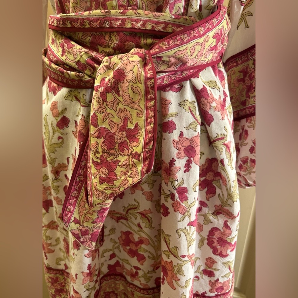 Anthropologie Sue Sartor Vintage Poppy Floral Bohemian Dress with Pink Accents - Picture 8 of 9